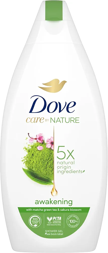 Unilever Dove Care By Nature Awakening Shower Gel, Body wash with Green Tea and Flowers Extract, Natural Origin Ingredients, Clean, Soften, Hydrate Skin, Plant-Based Moisturizers 400ml (13.5 fl oz)