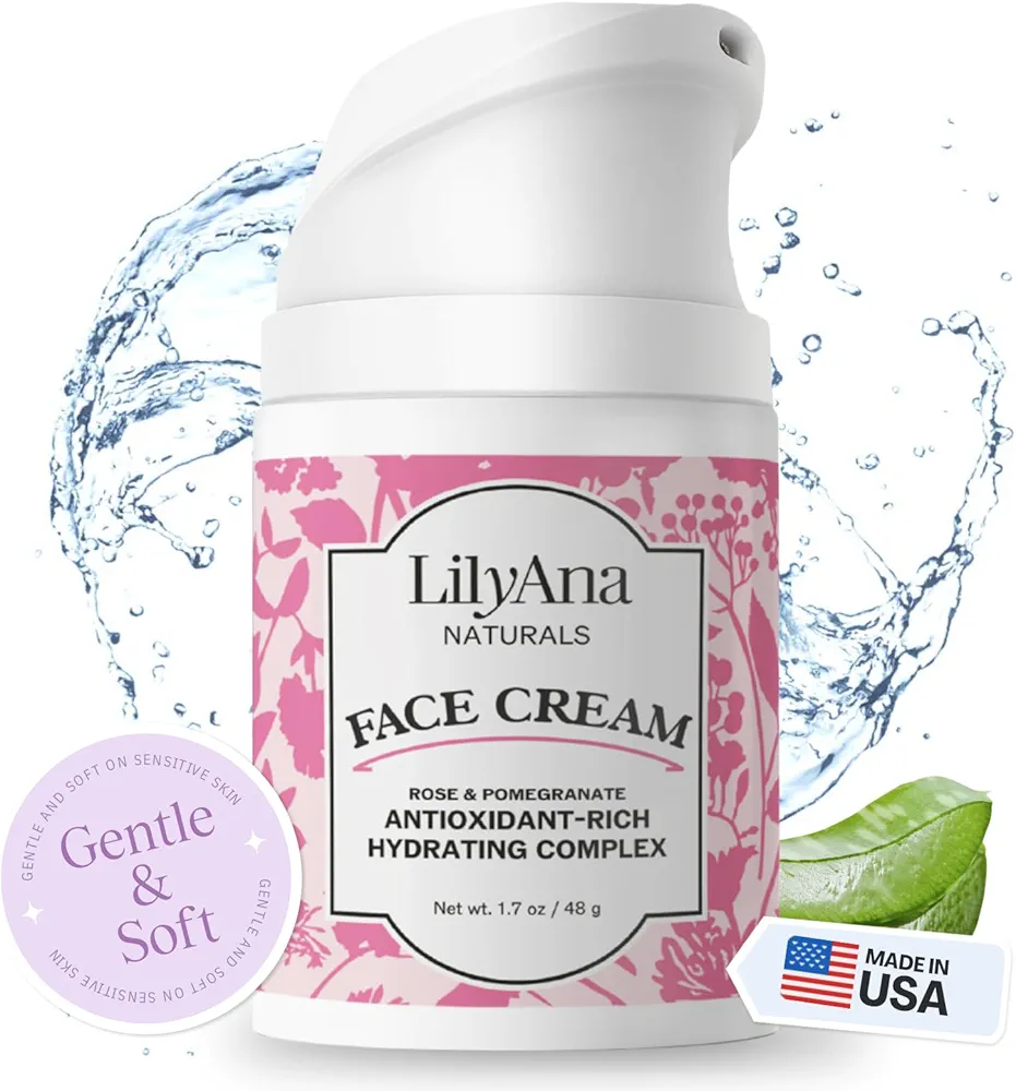 LilyAna Naturals Face and Neck Moisturizer for Women and Men - Moisturizer Face and Neck Cream for Dry Skin and Dark Spot Brightening - Rose and Pomegranate Extracts - 1.7oz