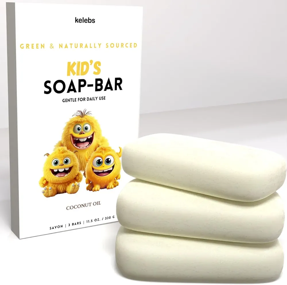 Hypoallergenic Kids Soap Bar 3-Pack - Organic & Gentle Coconut oil Body Wash for Children - Natural Ingredients, Fun Bath Time