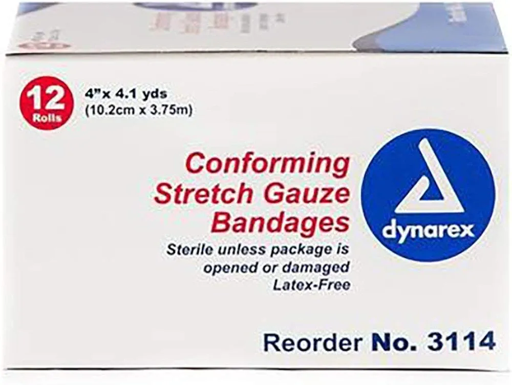 CONFORMING STRETCH GAUZE 4" STERILE ROLL BANDAGE 12 ROLLS #3114 DYNAREX