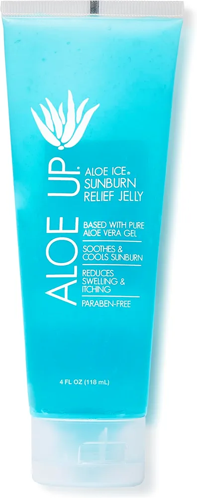 ALOE UP Aloe Ice Sunburn Relief Jelly - Face and Body Organic After Sun Gel - With 96.6% Pure Aloe Vera Gel - Reef Safe - Alcohol- and Fragrance-Free - 4 Oz