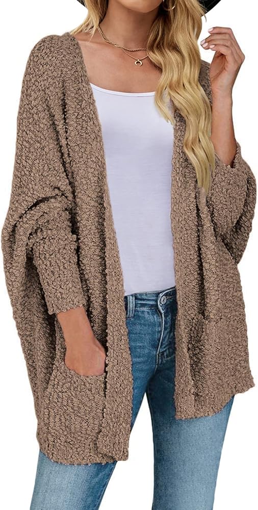 MEROKEETY Women's 2024 Winter Fuzzy Popcorn Batwing Sleeve Cardigan Knit Oversized Sherpa Sweater Coat