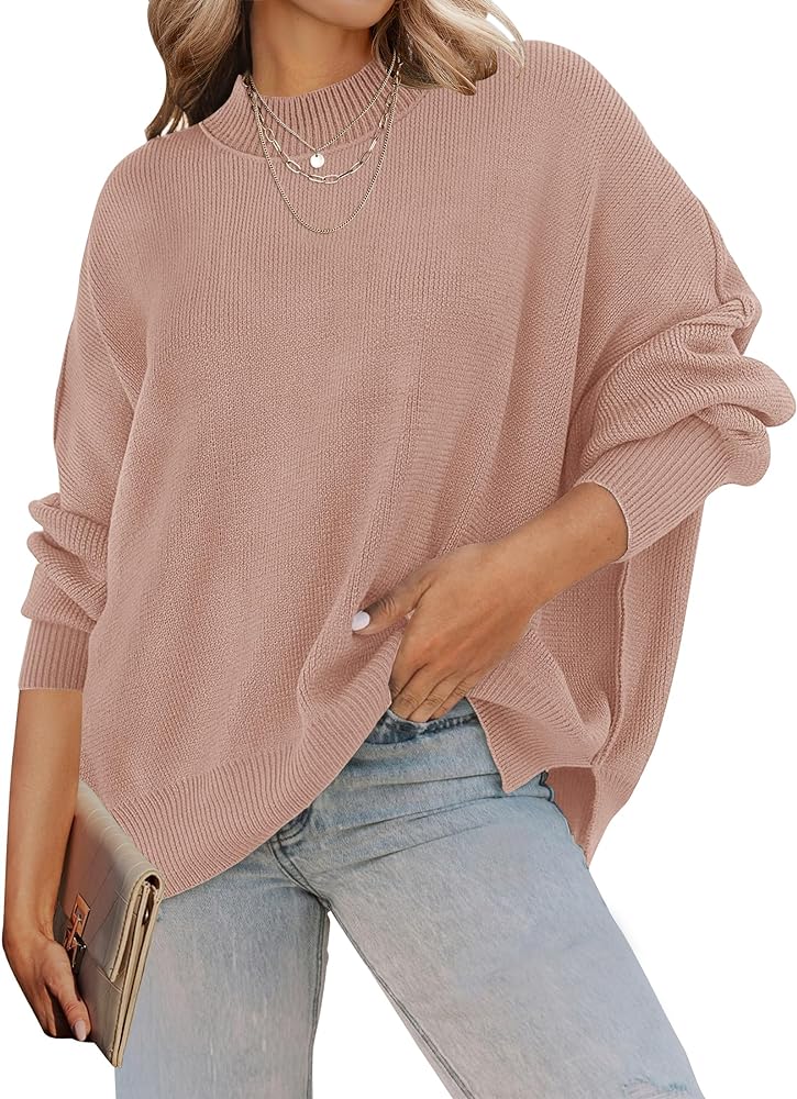 ZESICA Women's 2024 Fall Casual Long Sleeve Crew Neck Side Slit Oversized Ribbed Knit Pullover Sweater Tops