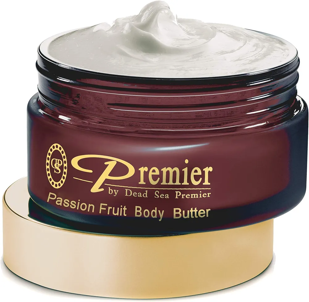 Premier Dead Sea Aromatic Body Butter- Passion Fruit, anti aging skin care, moisturizer, hydrating shea butter, stretch mark cream, firming, age spots, neck & Décolleté, lightweight & silky, 5.95Fl.oz