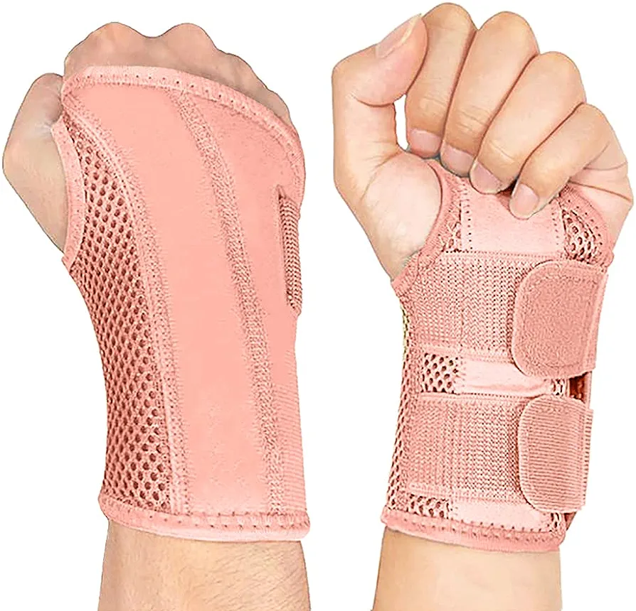 NuCamper Wrist Brace Carpal Tunnel Right Left Hand for Men Women, Night Wrist Sleep Supports Splints Arm Stabilizer with Compression Sleeve Adjustable Straps,for Tendonitis Arthritis Pain Relief (Right Hand-Pink, Small/Medium (Pack of 1))