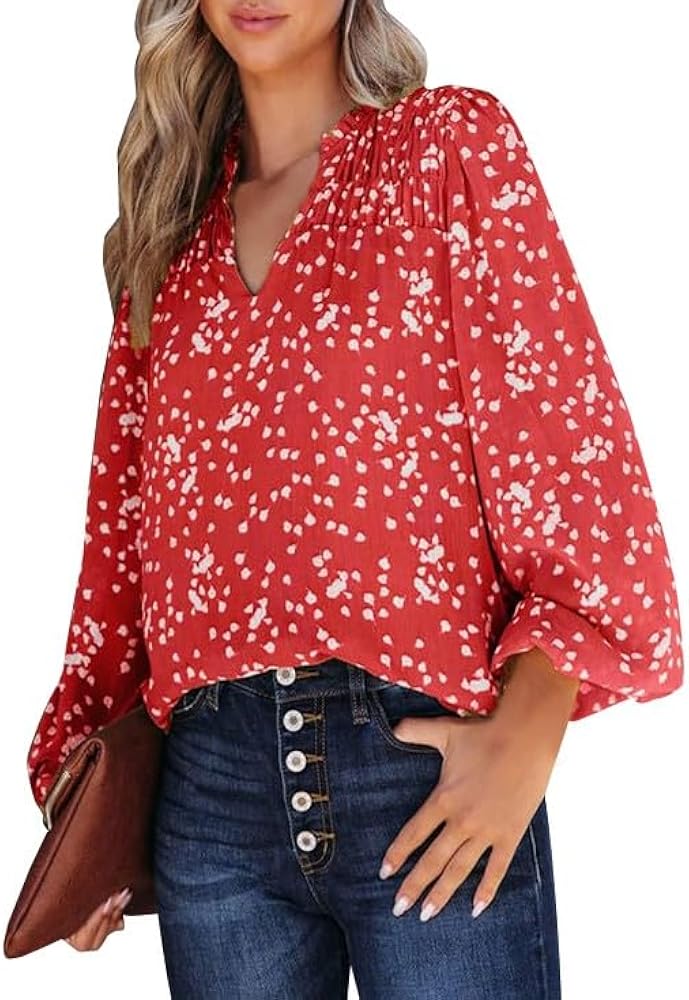 Women's Fashion Printed Tops Loose Casual Single Button Blouses Long Sleeve Chiffon Shirt