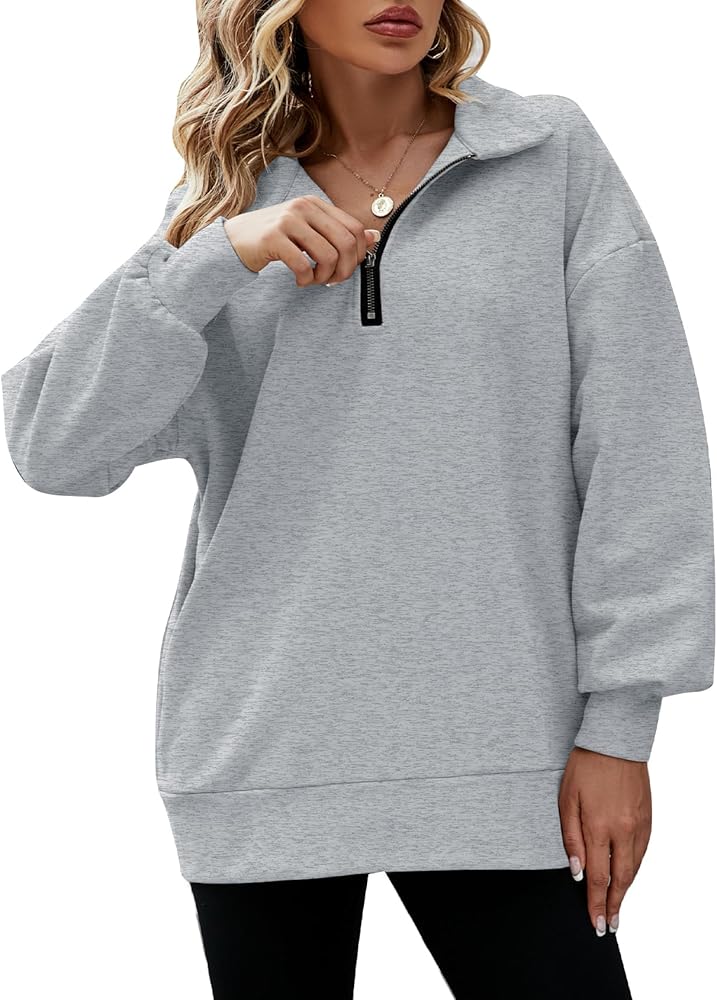 PEHMEA Womens Oversized Half Zip Pullover Long Sleeve Sweatshirt Quarter Zip Hoodie Trendy Sweater Fall Y2K Clothes