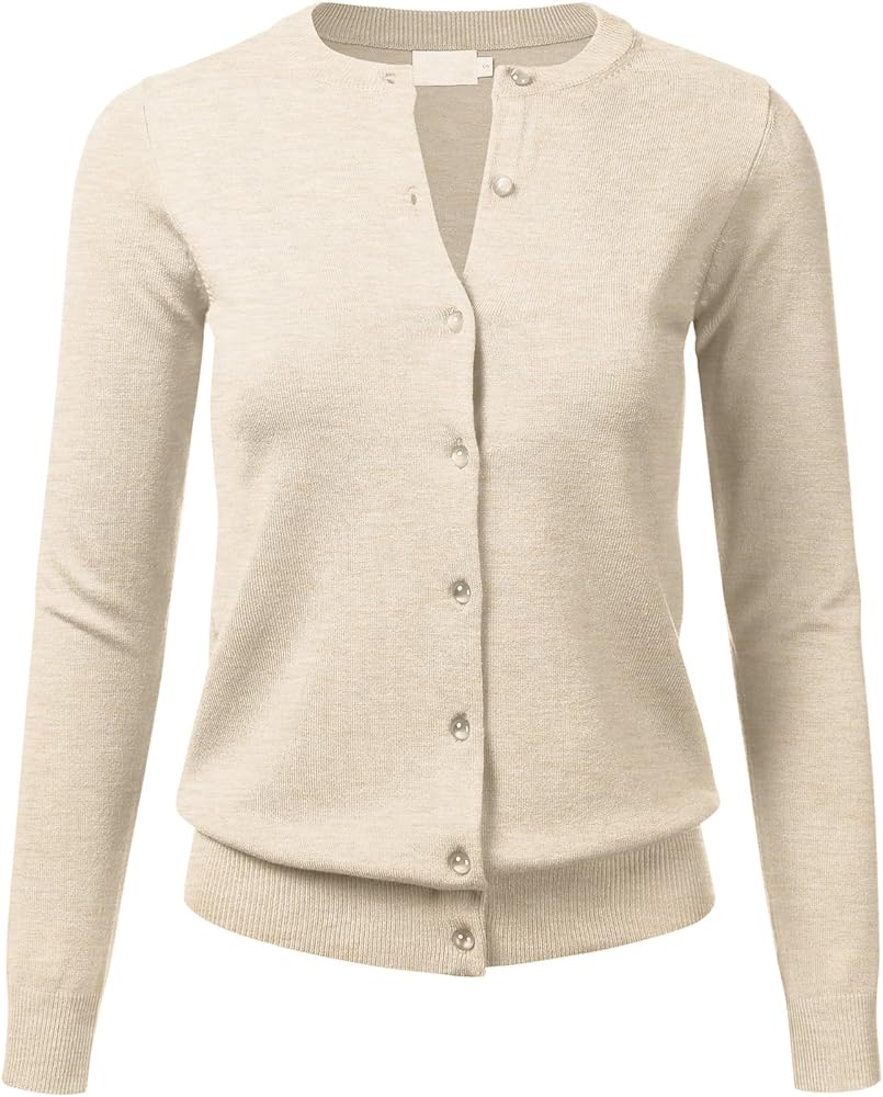 FLORIA Women's Button Down Crew Neck Long Sleeve Soft Knit Cardigan Sweater (S-3X)