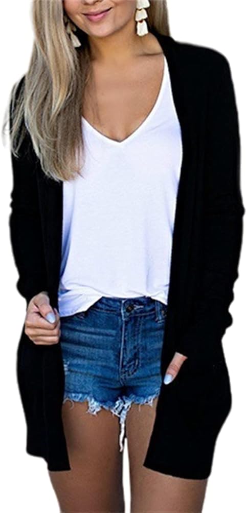 Womens Sweaters Cardigan Long Sleeve V Neck Top Work Casual Slim Sweater Open Front Cozy Coat with Pockets