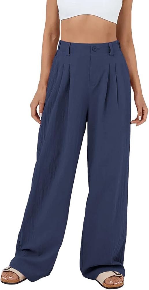 Cicy Bell Women's Wide Leg Pleated Pants Casual High Waisted Loose Flowy Pants with Pockets