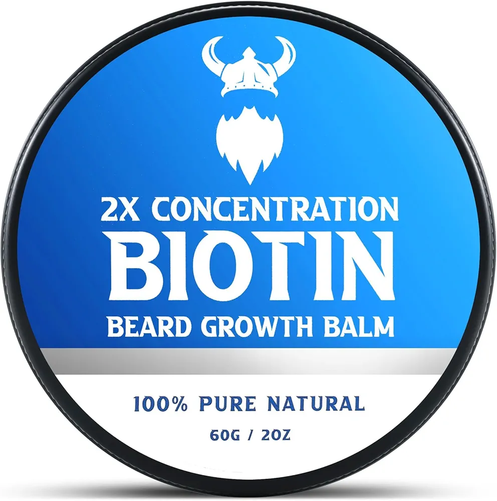 2X Concentration Biotin Beard Balm for Men & Conditioning Beard Wax - Made with Castor Oil Natural and Organic Ingredients - Hydrates & Thickens Facial Hair Growth- 2 Ounce Tin