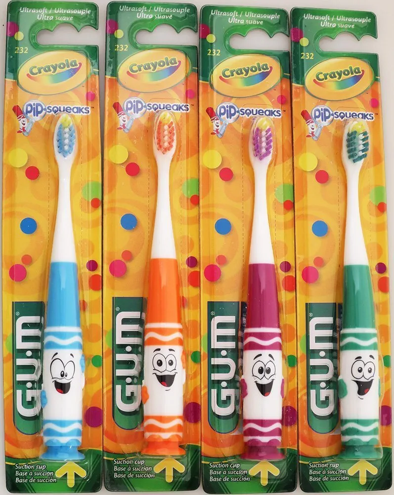 GUM Crayola Pip-Squeaks Kids Toothbrush - Ultrasoft of Each Character), (1 Count (Pack of 4)