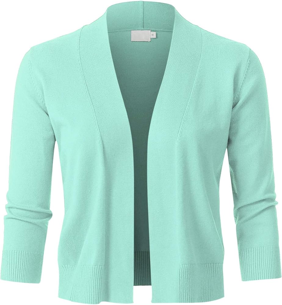 Womens Classic 3/4 Sleeve Open Front Cropped Bolero Cardigan (S~3XL)