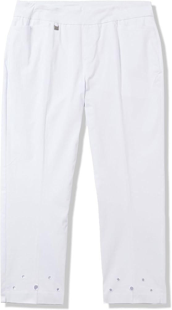 SLIM-SATION Women's Pull on Ankle Pant with Real Front Pockets and Circle Embroidered Hem