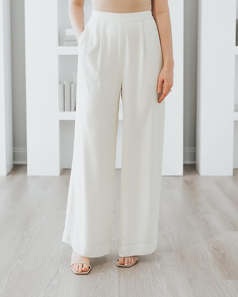 The Drop Women's Ivory Wide Leg Pull-On Pant by @withloveleena