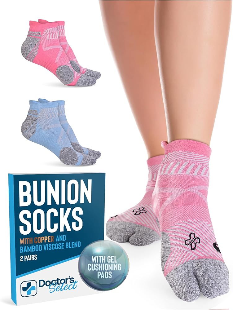 Doctor's Select 2 Pairs Bunion Socks for Women and Men - Copper & Bamboo Viscose infused Bunion Relief Socks | Toe Separator