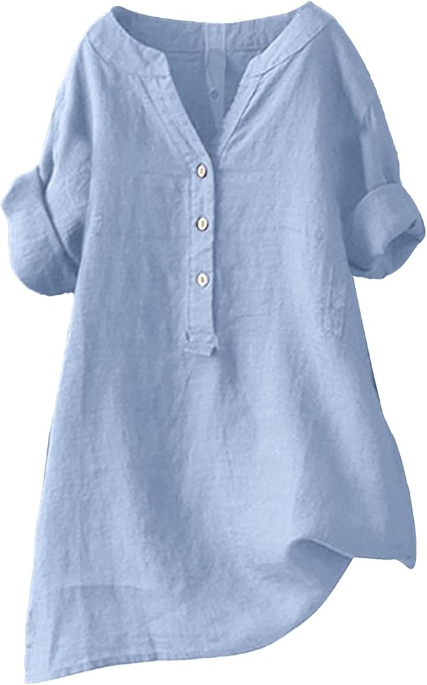 Ashowlaco Cotton Linen Gauze Shirts for Women Lightning Deals of Today Prime Lighting Deals Plus Size Cargo Capris for Women Velvet Blouses for Women Womens Stretch Tops Women's Sky Blue-a XX-Large