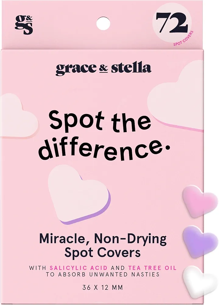 grace & stella Pimple Patches For Face (Heart, 72 Count) - Hydrocolloid Acne Patches for Face - Dermatologist Tested, Vegan, Cruelty-Free Zit Patches for Face, Blemish Patches, Pimple Stickers