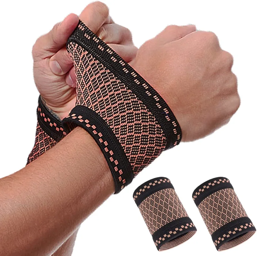 Copper Wrist Compression Sleeves (2Pcs), Compression Wrist Brace Wrist Support for Improved Circulation, Recovery, Elastic Wrist Bands for Men and Women Sport, Tendonitis, Arthritis, Carpal Tunnel-M