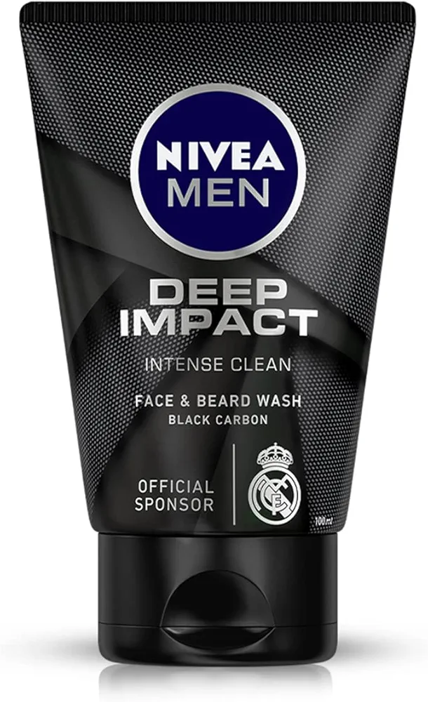 Nivea Men Deep Impact Intense Clean Face and Beard Wash - Black Carbon, 100 ml (3.3 oz)