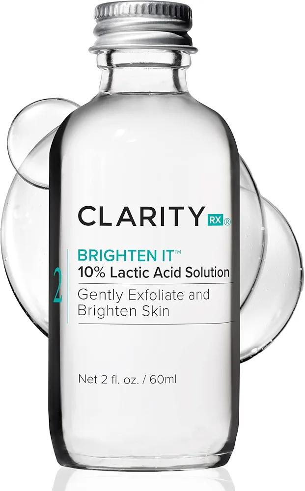 ClarityRx Brighten It 10% Lactic Acid Solution, Natural Plant-Based Exfoliating Face Treatment for Dark Spots, Discoloration & Uneven Skin (2 fl oz)