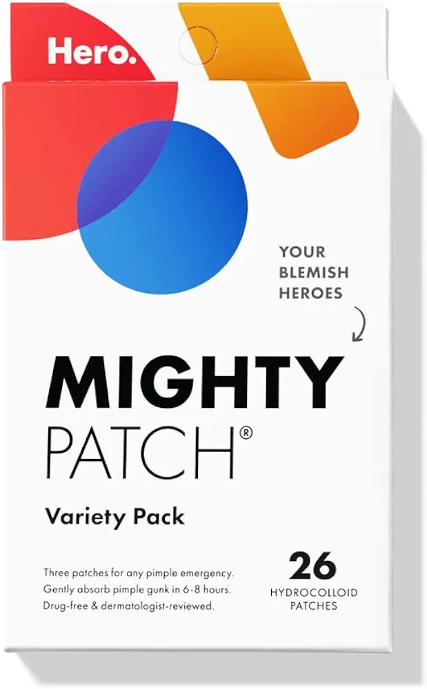 Hero Cosmetics Mighty Patch™ Variety Pack - Hydrocolloid Acne Pimple Patches for Covering Zits and Blemishes, Spot Stickers for Face and Skin (26 Count)