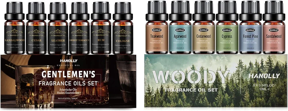 Fragrance Oils, Hanolly Premium Gentlemen's & Woody Scented Oils Gift Set, Essential Oils for Diffuser, Candle Making and Perfume