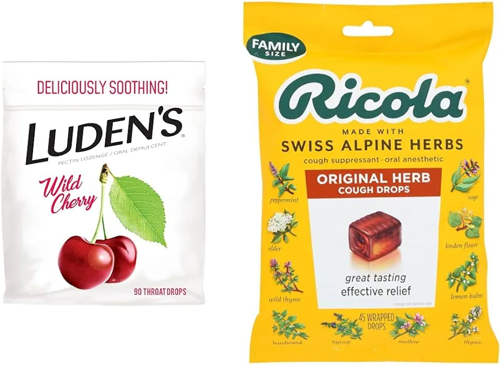 Ludens Wild Cherry Throat Drops, 90 Count & Ricola Original Herb Cough Drops, 45 Drops Soothe Throats Naturally