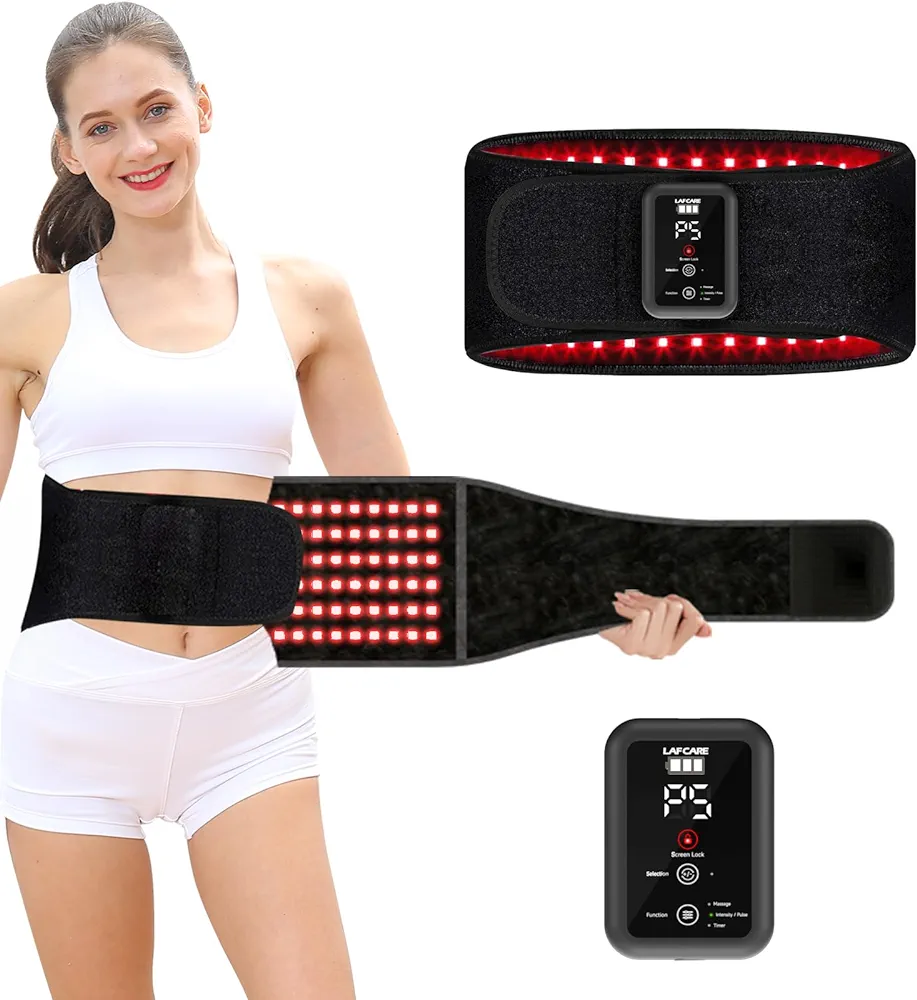 Red Light Therapy Belt, Wireless Rechargeable Infrared Light Therapy Device with Massage and Timer, Wearable 660nm&850nm Red Light Therapy Wrap Belt for Body Pain Relief