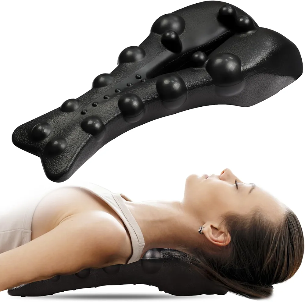 Neck and Shoulder Relaxer, Cervical Stretcher Neck Traction Device, Trapezius Trigger Point Massager for TMJ Pain Relief, Cervical Spine Alignment Chiropractic Pillow (Black)