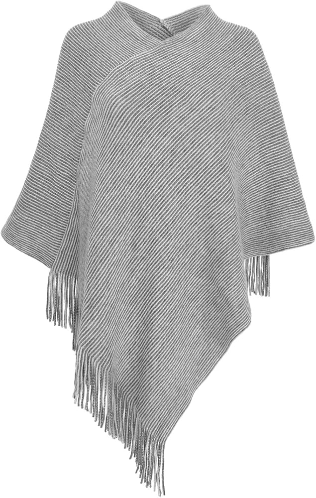 Womens Poncho Sweater V Neck Knitted Pullover Shawls Wraps Capes with Fringes Gifts for Women Mom