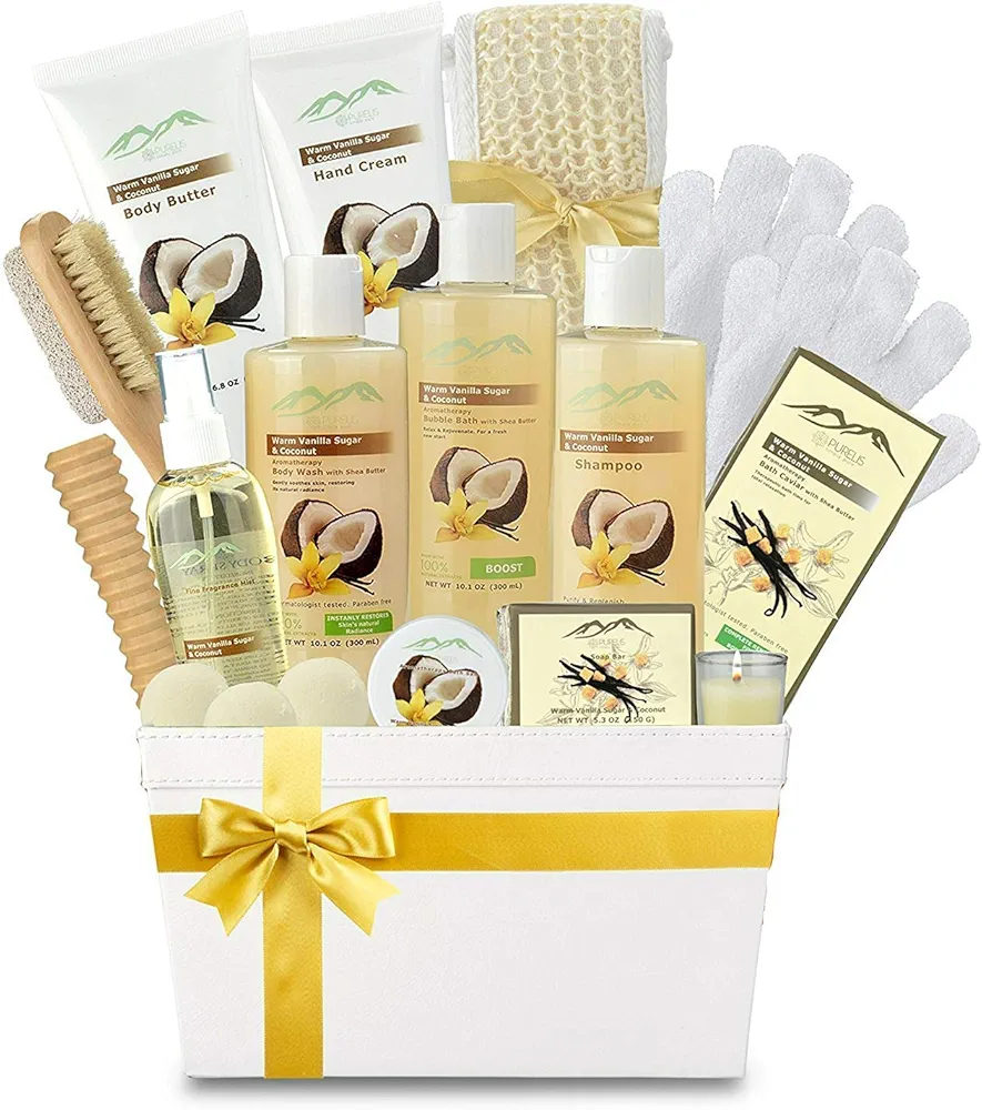 Vanilla Coconut Spa Gift Set Bath & Body Gift Basket. Natural Large Spa Basket! #1 Spa Gift Basket for Women and Men!