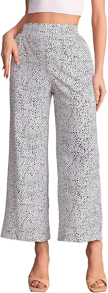 SOLY HUX Women's High Waist Print Wide Leg Pants Boho Loose Casual Long Palazzo Fit Pants Trousers White Black Printed M