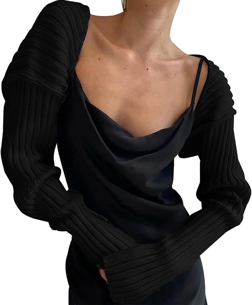 Women Long Sleeve Open Front Ribbed Knit Crop Cardigan Solid Loose Drop Shoulder Shrug Bolero Crop Sweater Top