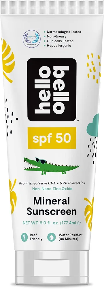 Hello Bello Mineral SPF 50 Sunscreen Lotion I Broad Spectrum UVA/UVB Protection, Water Resistant and Reef Friendly Sun Protection for Babies and Kids I 6 Fl Oz (1 Pack) (101237)