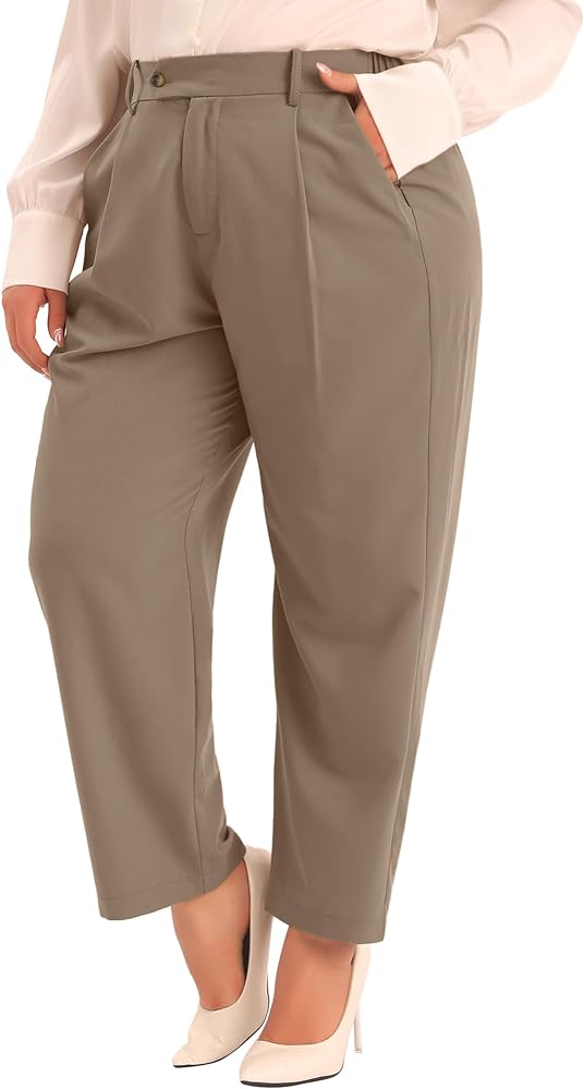 Agnes Orinda Plus Size Pants for Women High Elastic Waisted Business Work Trousers Long Straight Suit Pants with Pockets