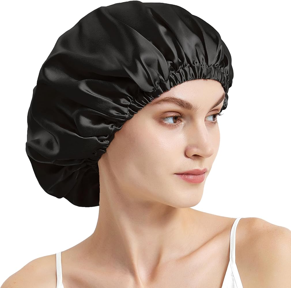 Mommesilk 100% Silk Bonnet Women 22 Momme Large Silk Sleeping Cap Elastic Band Silk Turban Frizzy Hair Damage Prevention