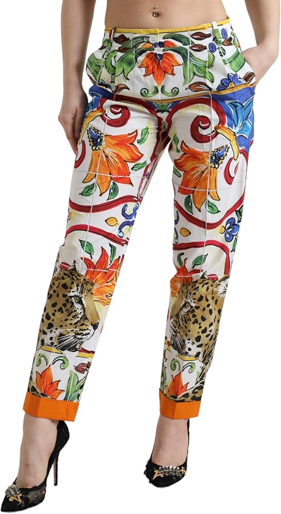 Dolce & Gabbana Majolica Print Tapered Cotton Women's Pants White