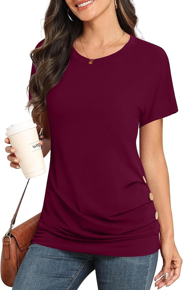 Womens 2024 Casual Summer Short Sleeve Tops Crew Neck T Shirts