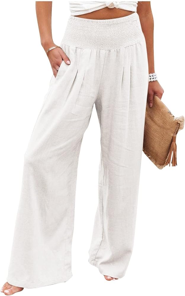 Womens Elastic High Waisted Palazzo Pants 2024 Summer Casual Wide Leg Long Lounge Pant Trousers