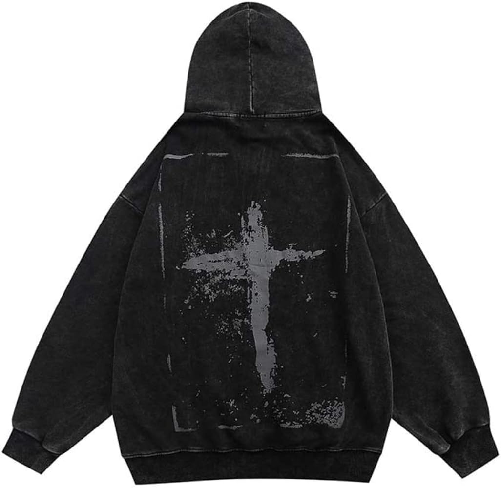 Y2K Cross Aesthetic Graphics Oversize Hooded Sweatshirt Harajuku Goth Oversized Hoodie Grunge Emo