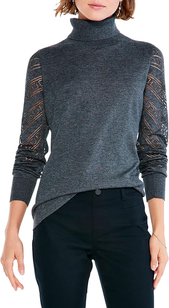 NIC+ZOE Women's Pointelle Turtleneck Sweater Tee