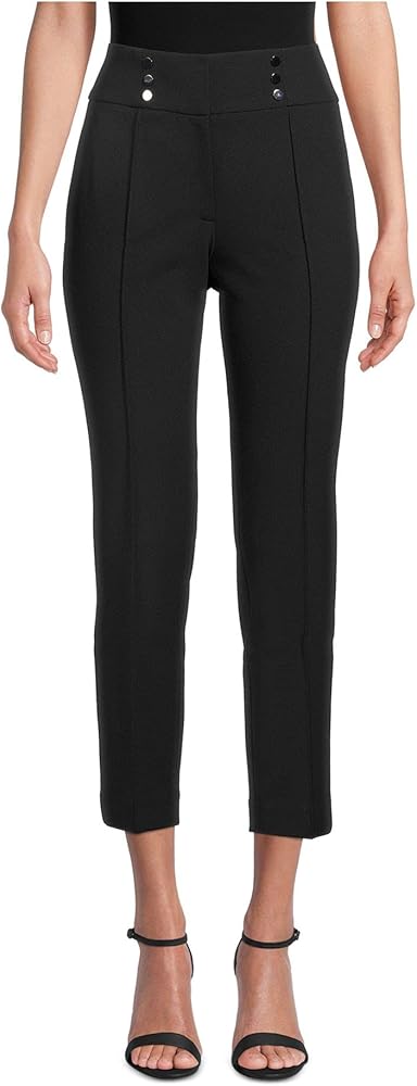 Kasper Women's Crepe High Rise Fly Front Pintuck Wide Waistband Ankle Pant with Rivets