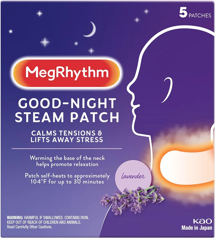 MegRhythm by Kao Gentle Steam Neck Patch, Calming Neck Patch for a Good Night Sleep, Soothe Tension & Lift Away Stress, Lavender, 5 Ct