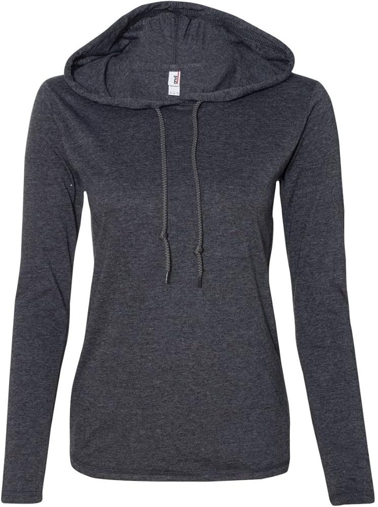 Anvil Women's Lightweight Hooded T-Shirt, Heather Dark Grey/Dark Grey, Medium