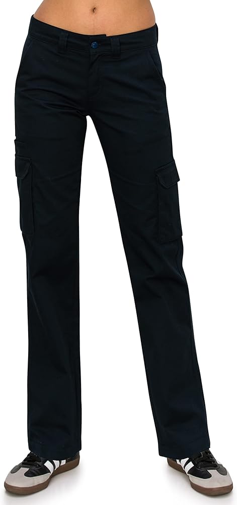 KHAKI & BLUE Women's Work Pants – Mid Rise Relaxed Fit Straight Leg Cargo Casual Trousers with Multi Pockets