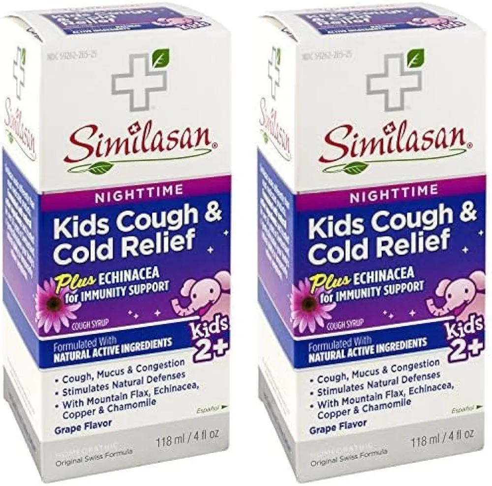 Similasan Kids Nighttime Cough & Cold Relief Plus Echinacea for Immunity Support 4 Ounce, for Cough and Cold Relief in Children Ages 2 and Up, Formulated with Natural Active Ingredients (Pack of 2)