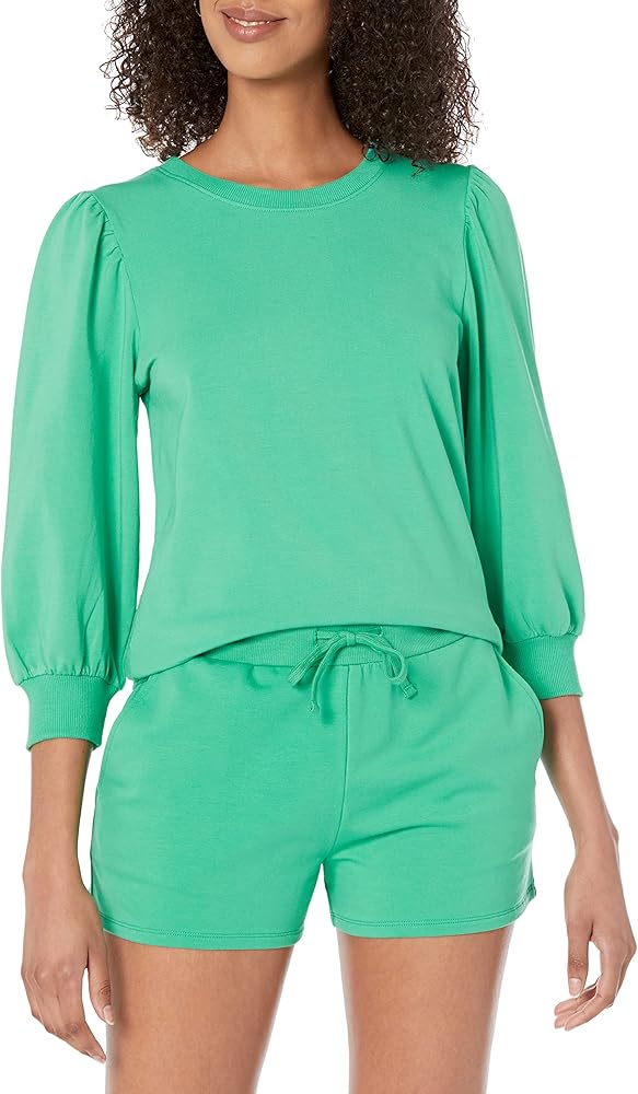 The Drop Women's Leona Short Puff Sleeve Crew Neck French Terry Sweatshirt