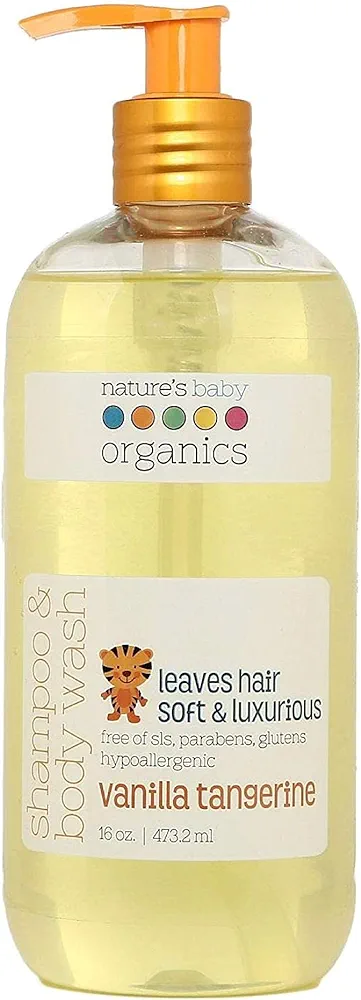 Nature's Baby 3 in 1 Baby Shampoo, Body Wash and Face Wash, Formulated for Problem and Sensitive Skin, No Sulfate or Artificial Fragrances, Vanilla Tangerine, 16 oz