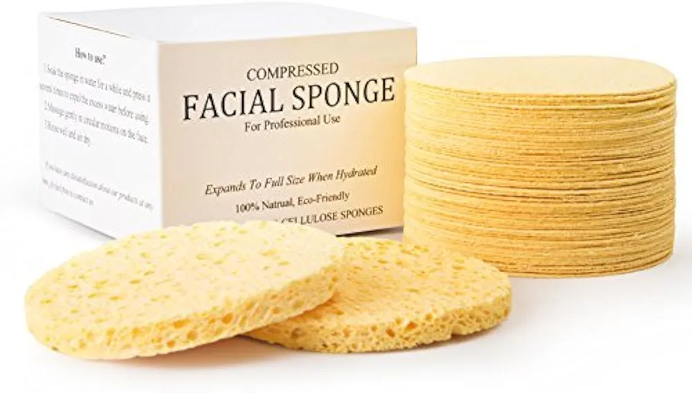 Facial Sponges, MAXSOFT Compressed 100% Natural Cellulose Facial Cleansing Sponges-50 Count